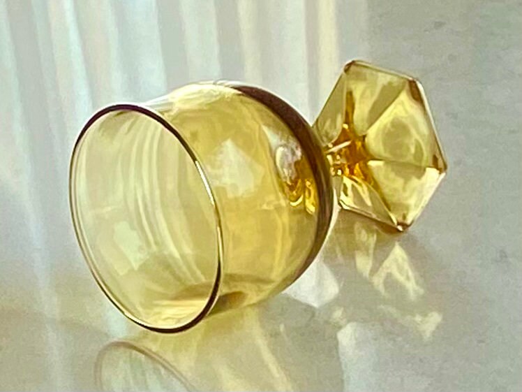 Vintage Anchor Hocking Honey Gold Flair Hexagon Base Glasses - Set of 12