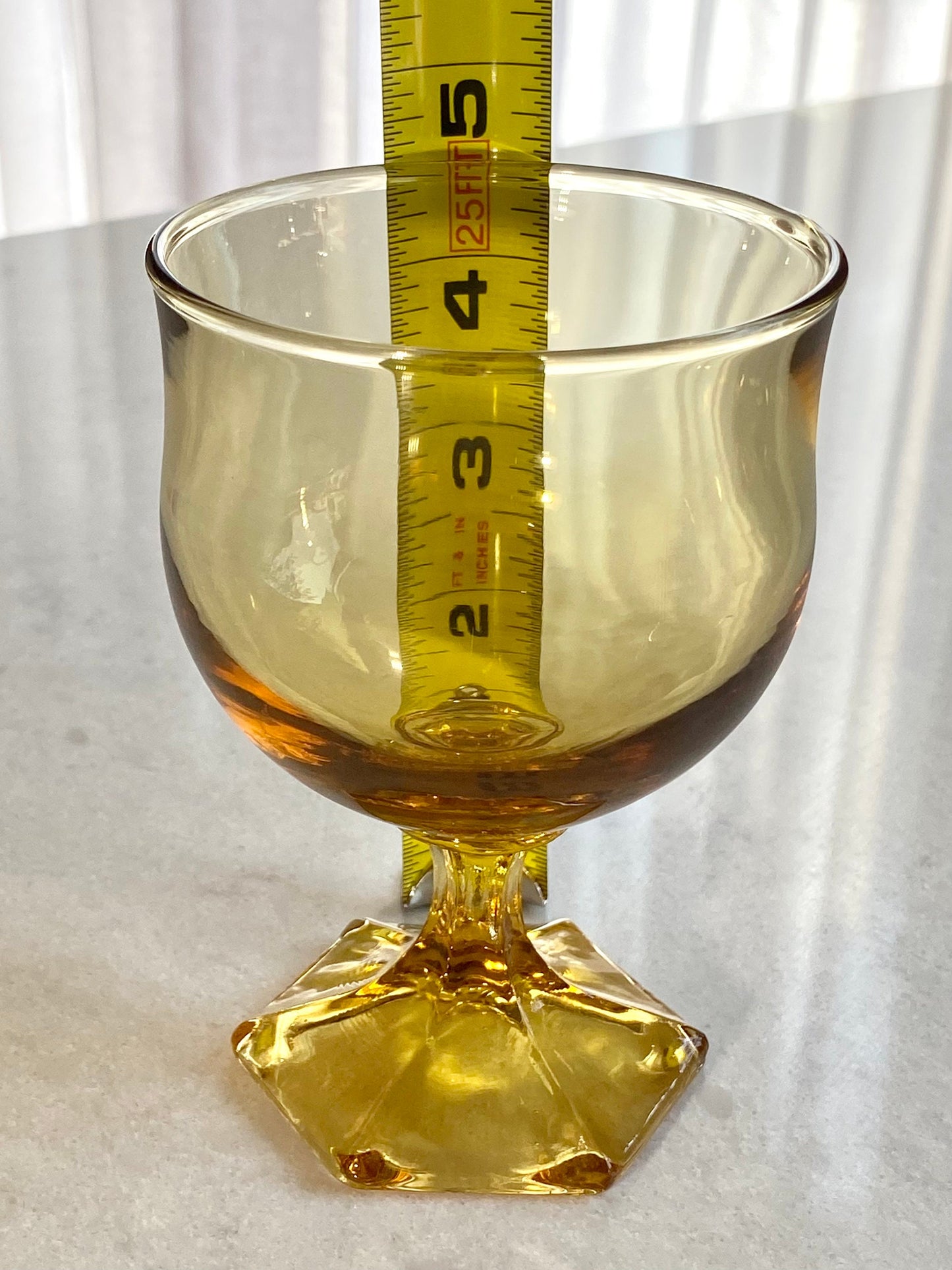 Vintage Anchor Hocking Honey Gold Flair Hexagon Base Glasses - Set of 12