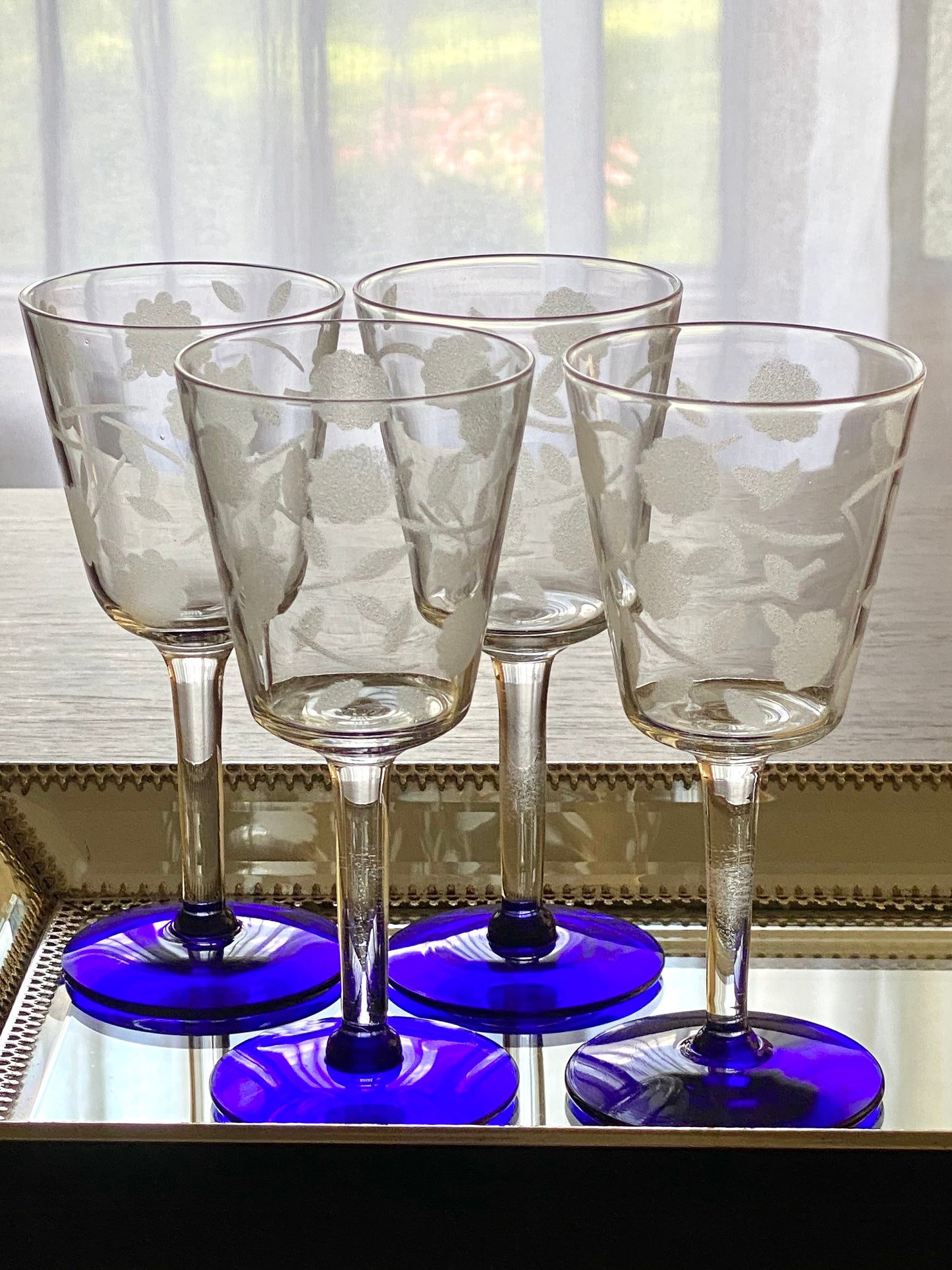 Vintage Blue Footed Glasses - Set of 4