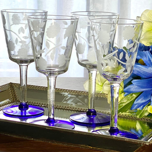 Vintage Blue Footed Glasses - Set of 4