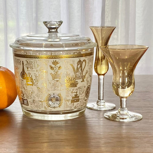 Vintage Anchor Hocking Gold Colony Covered Bowl / Ice Bucket