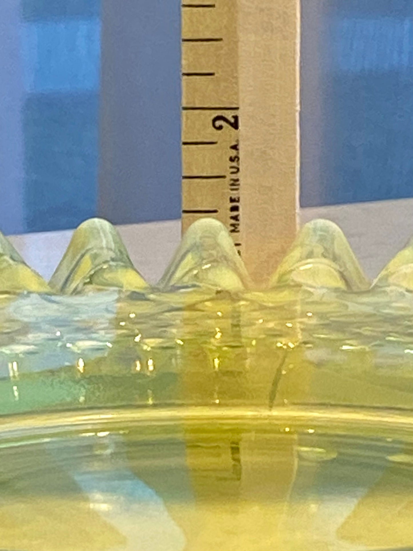 Vintage Fenton Opalescent Vaseline Glass Ruffled Hobnail 13-1/2 inch Platter