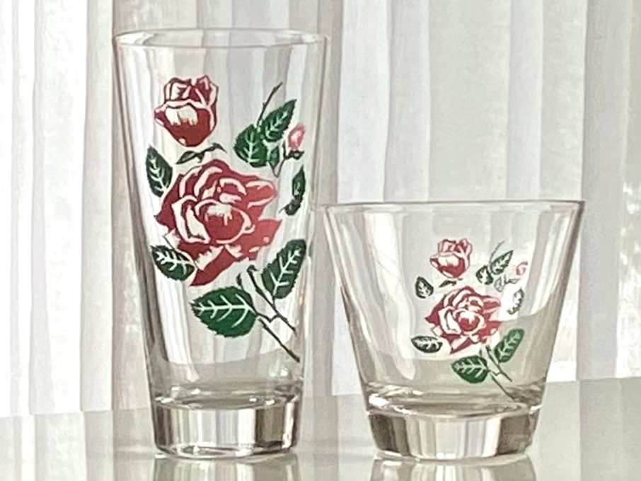 Vintage Retro Rose Glasses - Set of 6