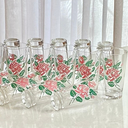 Vintage Retro Rose Glasses - Set of 12