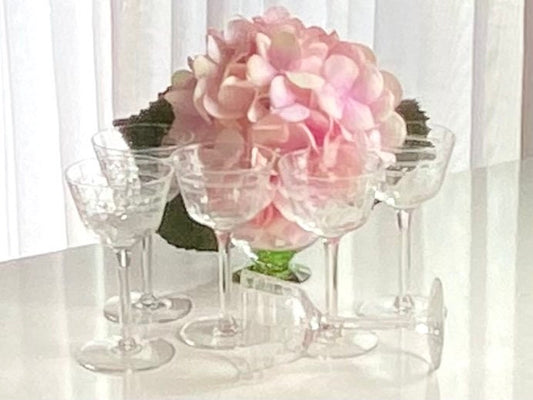 Vintage Cut Design Optic Ribbed Glasses - Set of 6 (Set #222B)