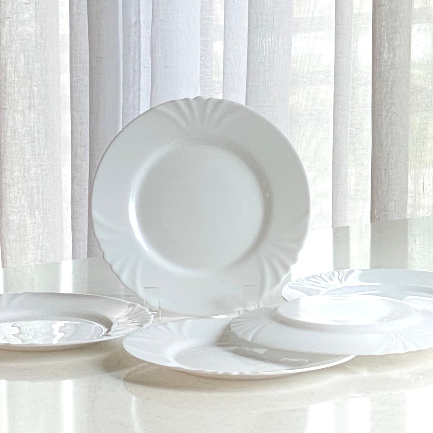 Vintage Arcopal White Fan Design Plates - Set of 7