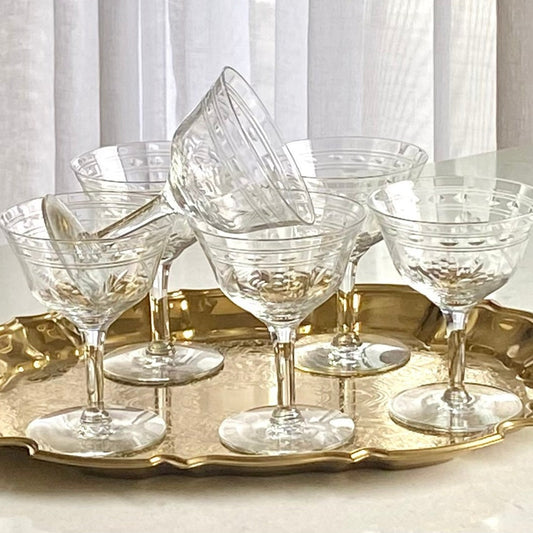 Vintage Cut Design Optic Ribbed Glasses - Set of 6 (Set #222A)