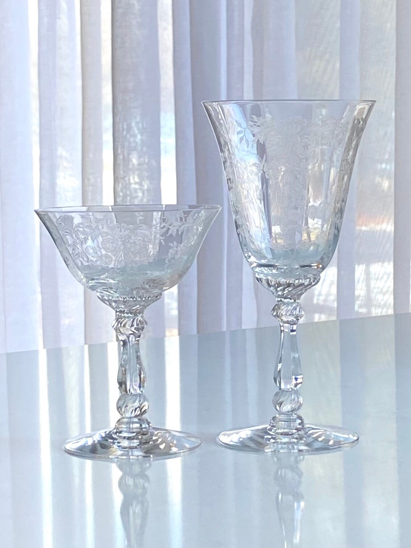 Vintage Heisey Rosalie Vintage Etched Glasses - 11 Available