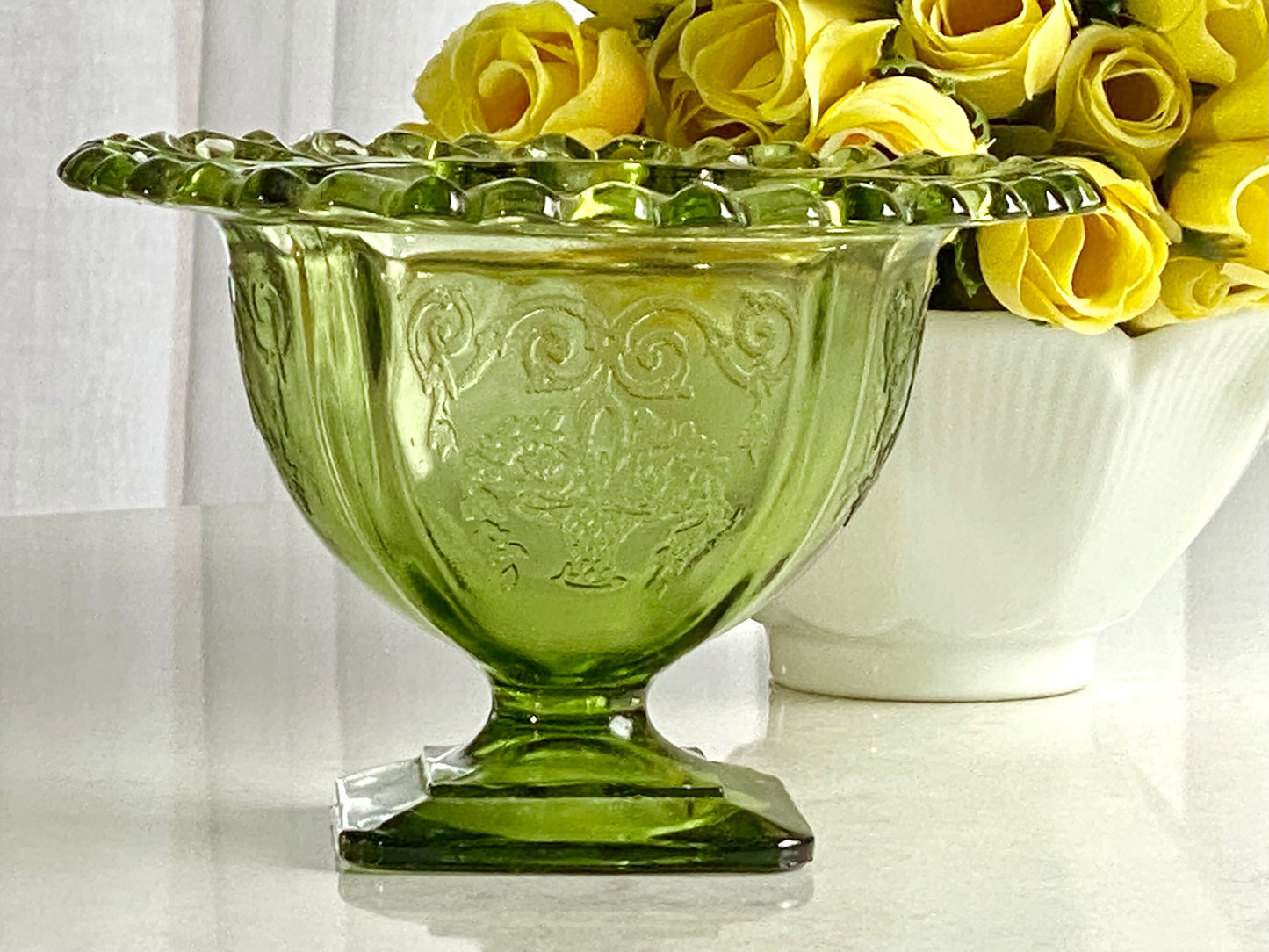 Vintage Indiana Glass Lorain Flower Basket Pattern Bowl / Vase / Candle Holder