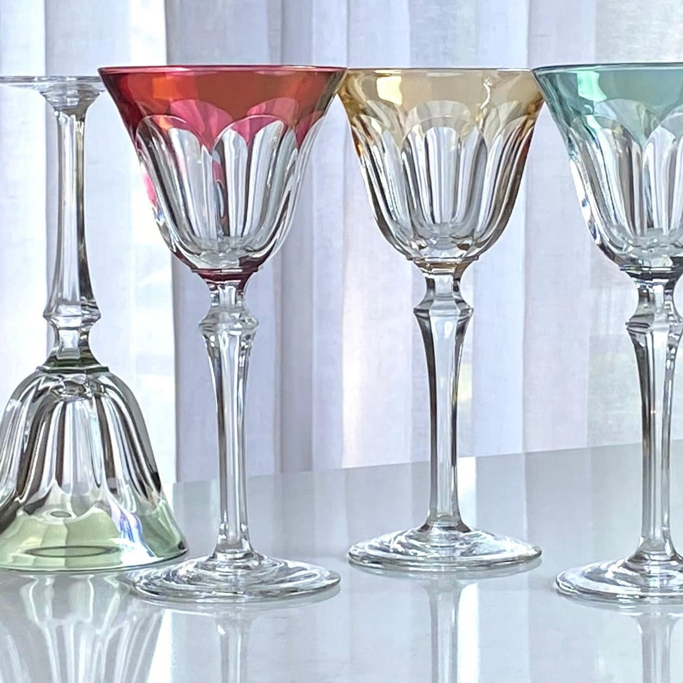 Vintage Bayel Crystal Paneled Glasses - Set of 4