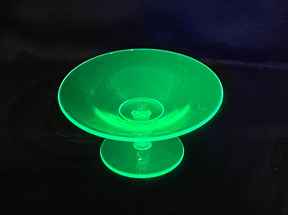 Vintage Pairpoint Uranium Glass Pedestal Compote / Candy Dish