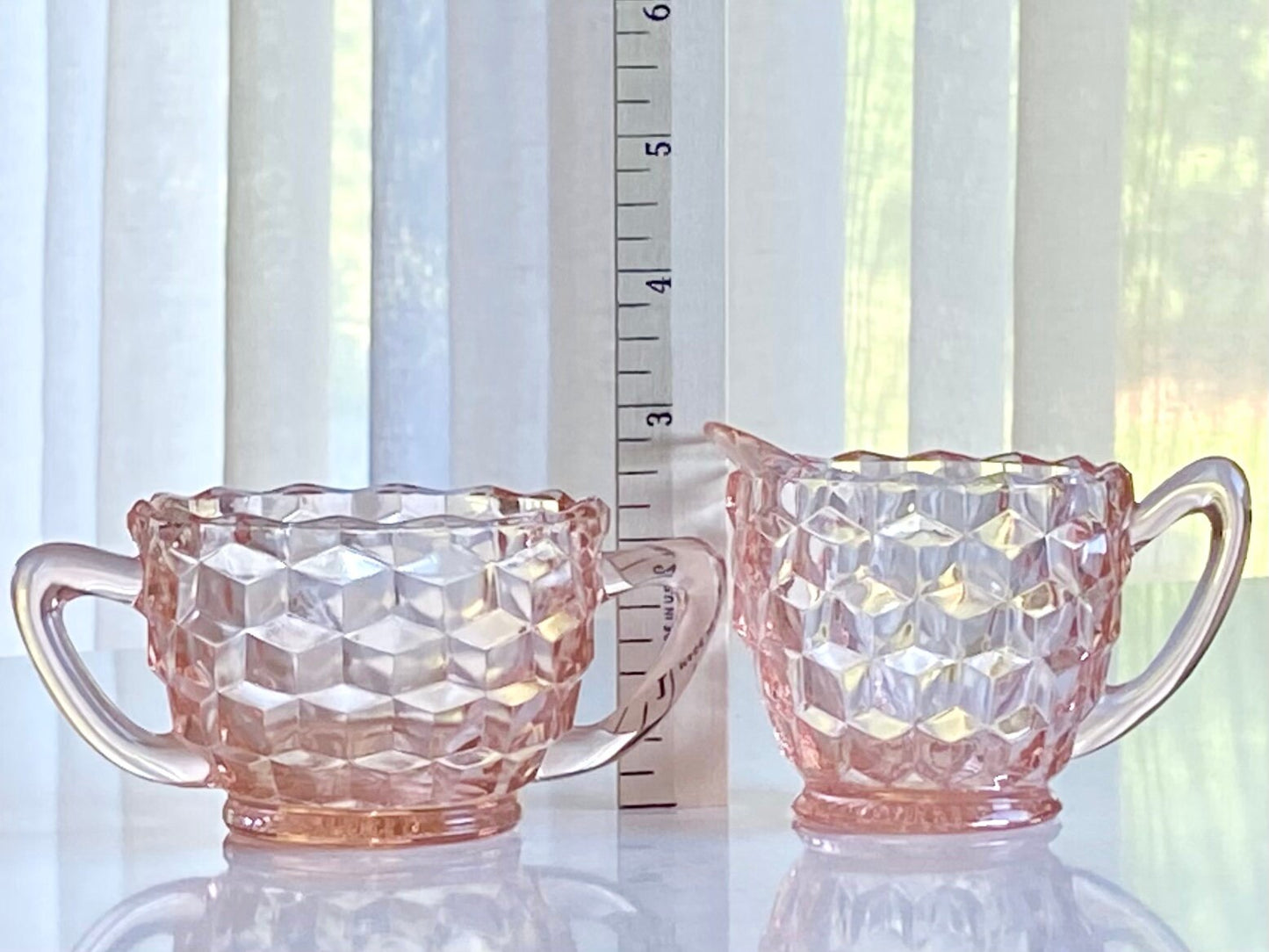 Vintage Jeannette Glass Cube Pink Sugar and Creamer (several available) (circa 1929 - 1933)