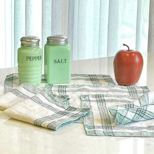 Vintage Napkins with Green Plaid Trim