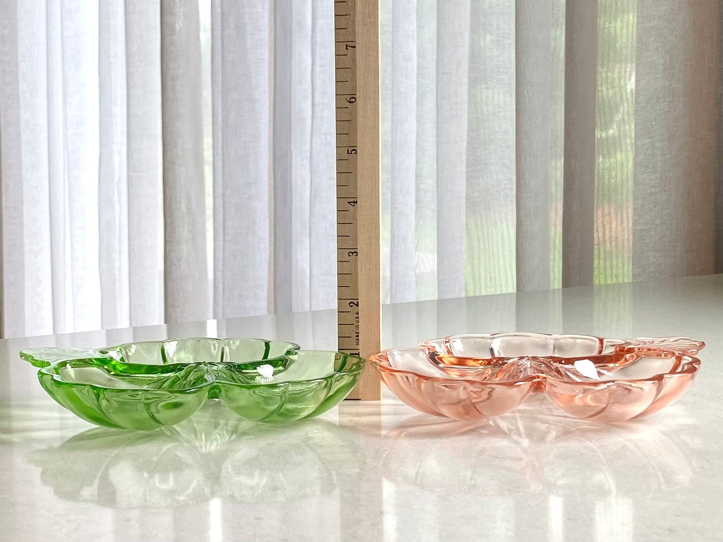 Vintage Jeannette Doric Clover Three Part Dishes (circa 1935 - 1938) - Uranium Green and Pink Available