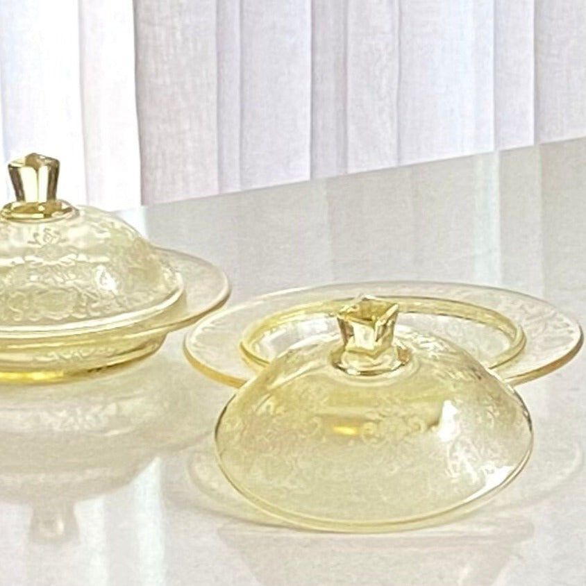 Vintage Hazel Atlas Florentine 2 Yellow Poppy (circa 1932 - 1935) Covered Butter Dishes - Two Available