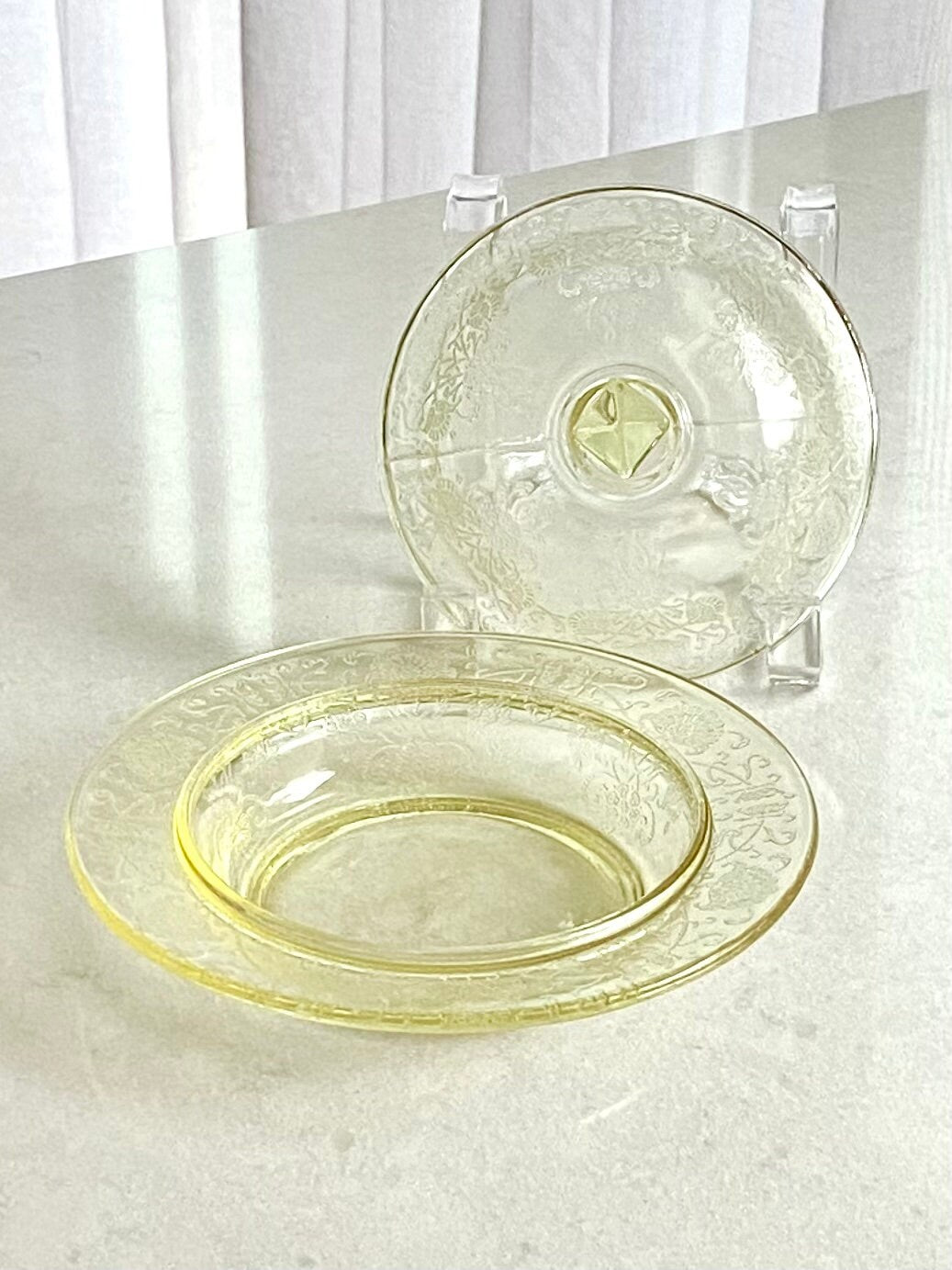 Vintage Hazel Atlas Florentine 2 Yellow Poppy (circa 1932 - 1935) Covered Butter Dishes - Two Available