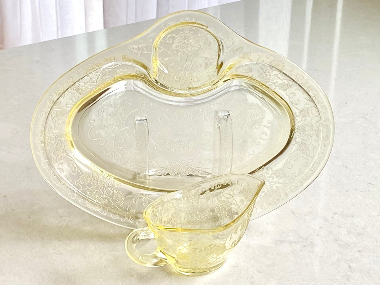 Vintage Hazel Atlas Florentine 2 Yellow Poppy Gravy Boat and Under Plate - Several Available (circa 1932 - 1935)