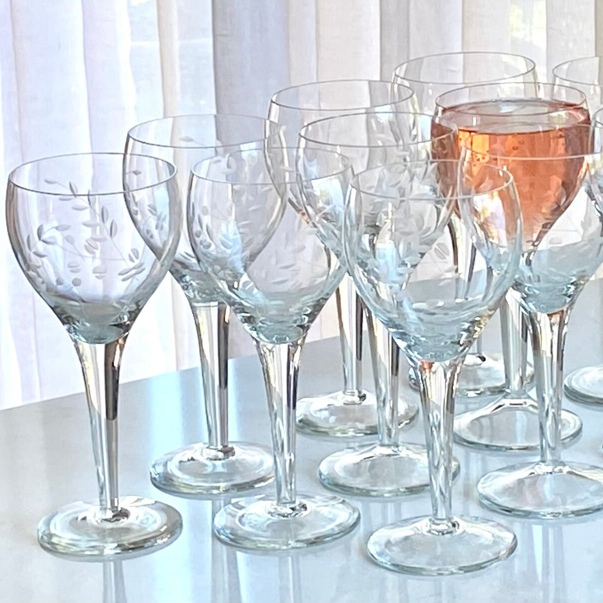 Vintage Etched Glasses - Set of 10 (Set #822A)