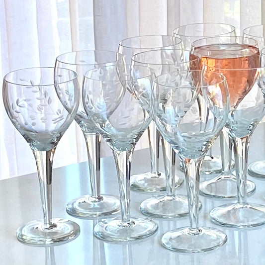 Vintage Etched Glasses - Set of 10 (Set #822A)