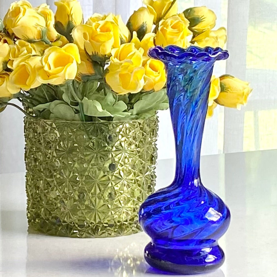 Vintage Art Glass Blue Swirl Vase