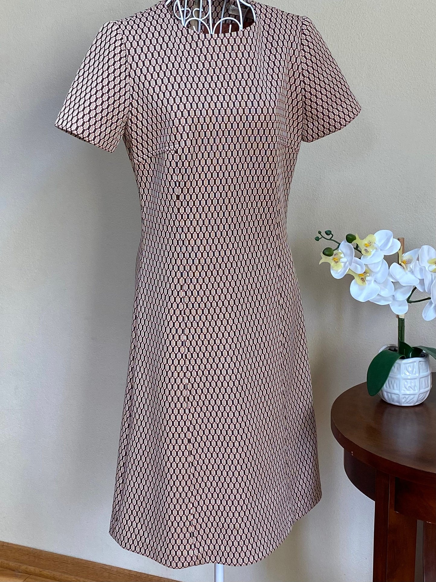 Vintage Retro Short Sleeved Dress - Specially Hand Made By Esther - approximately size 6