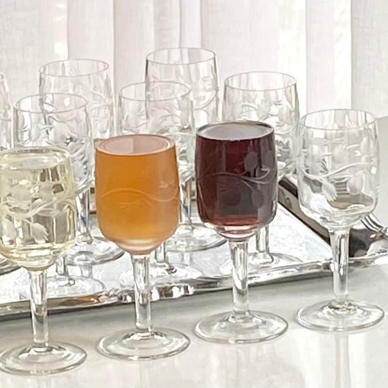 Vintage Etched Cordial / Tasting Glasses - Set of 10 (Set #822)