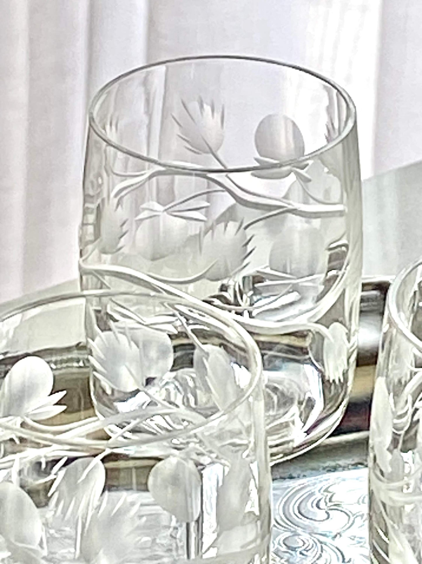 Vintage Etched Cordial / Tasting Glasses - Set of 10 (Set #822)