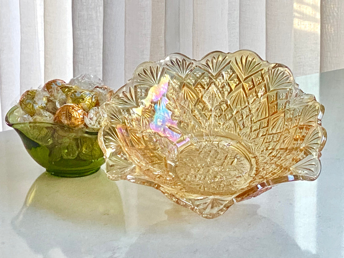 Vintage Millersburg Light Marigold Carnival Glass Nesting Swan Bowl (circa 1909 - 1912)