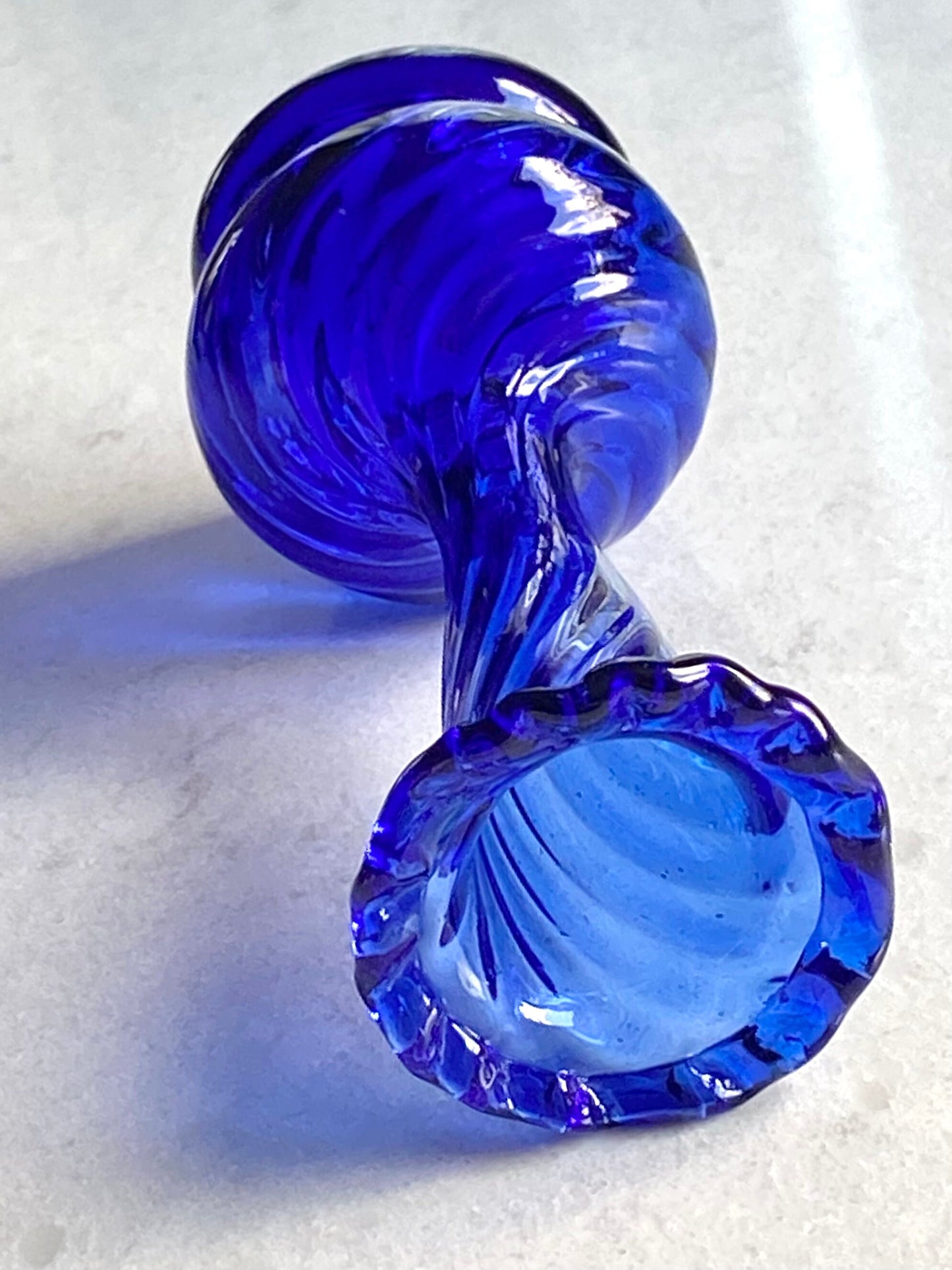 Vintage Art Glass Blue Swirl Vase