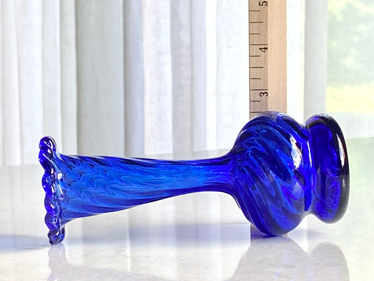 Vintage Art Glass Blue Swirl Vase