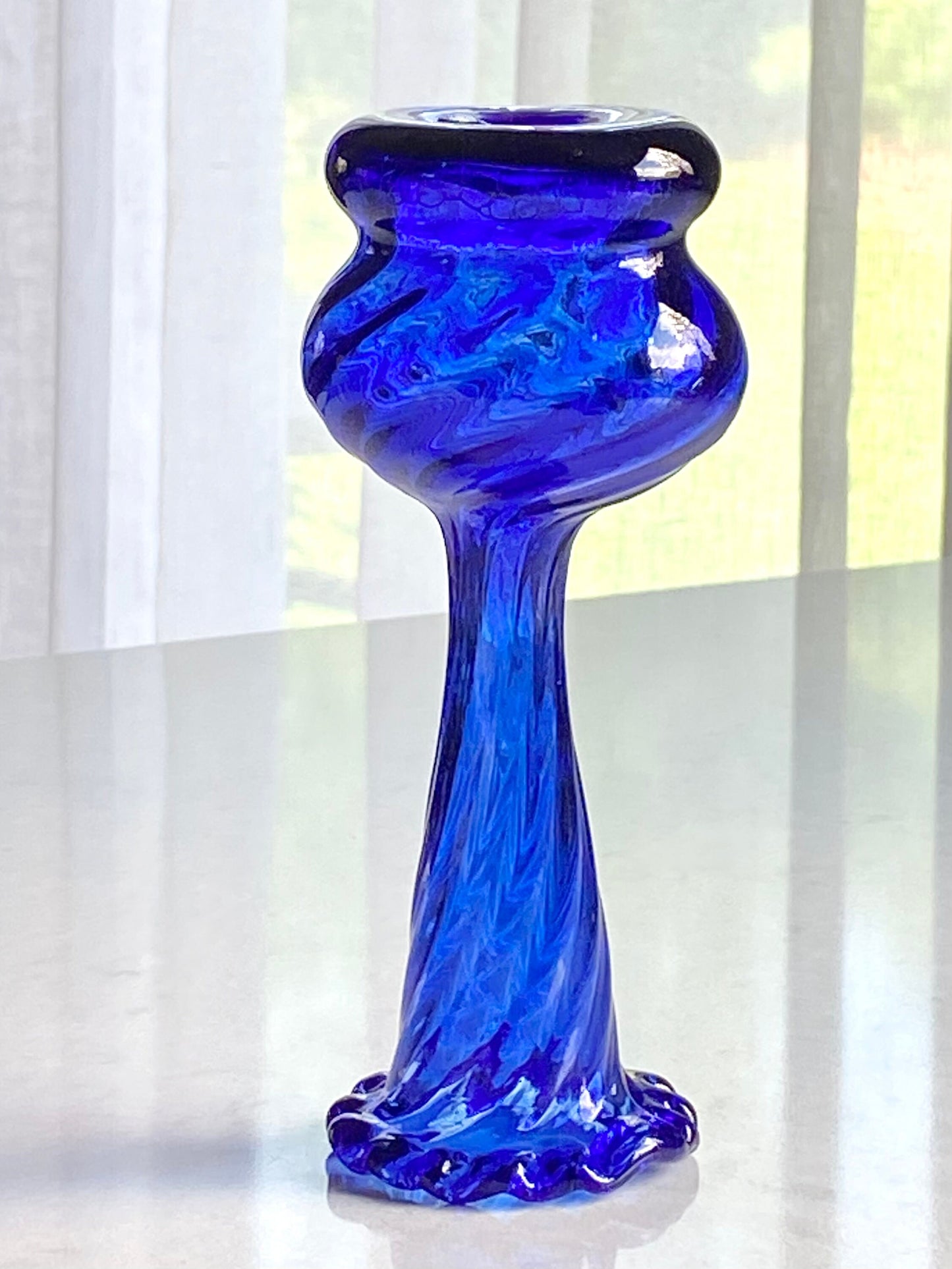 Vintage Art Glass Blue Swirl Vase