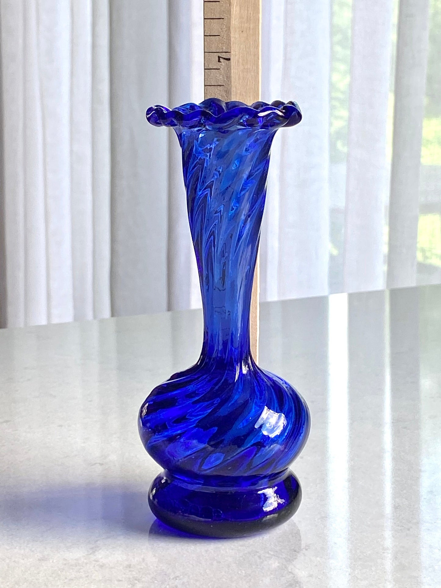 Vintage Art Glass Blue Swirl Vase