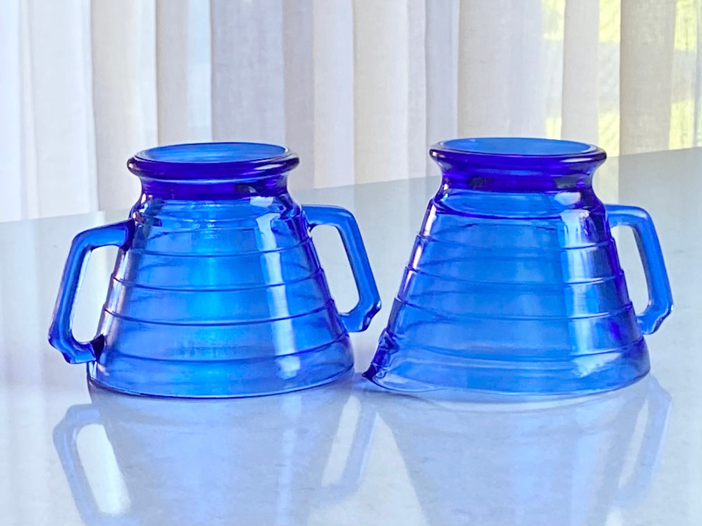 Vintage Hazel Atlas Cobalt Blue Moderntone Sugar and Creamer Set