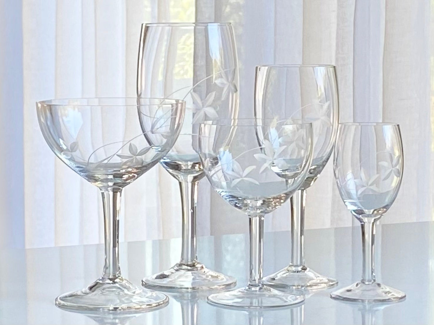 Vintage Etched Glasses - Set of 6 (Set #T02)