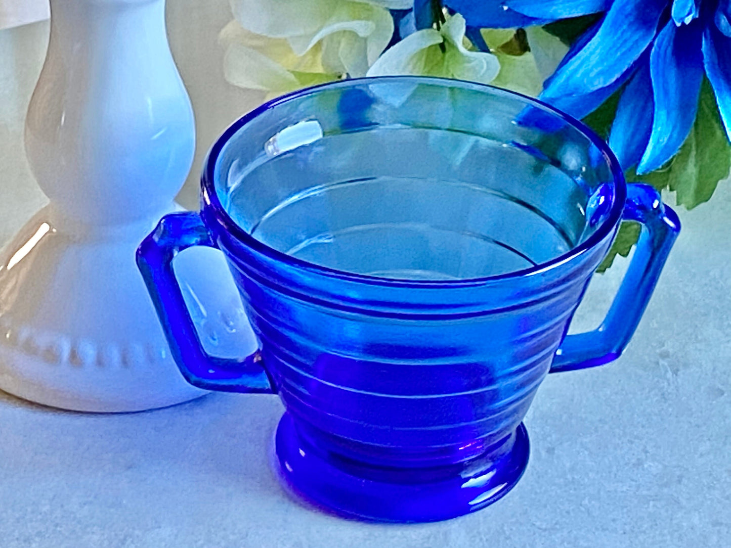 Vintage Hazel Atlas Cobalt Blue Moderntone Sugar and Creamer Set