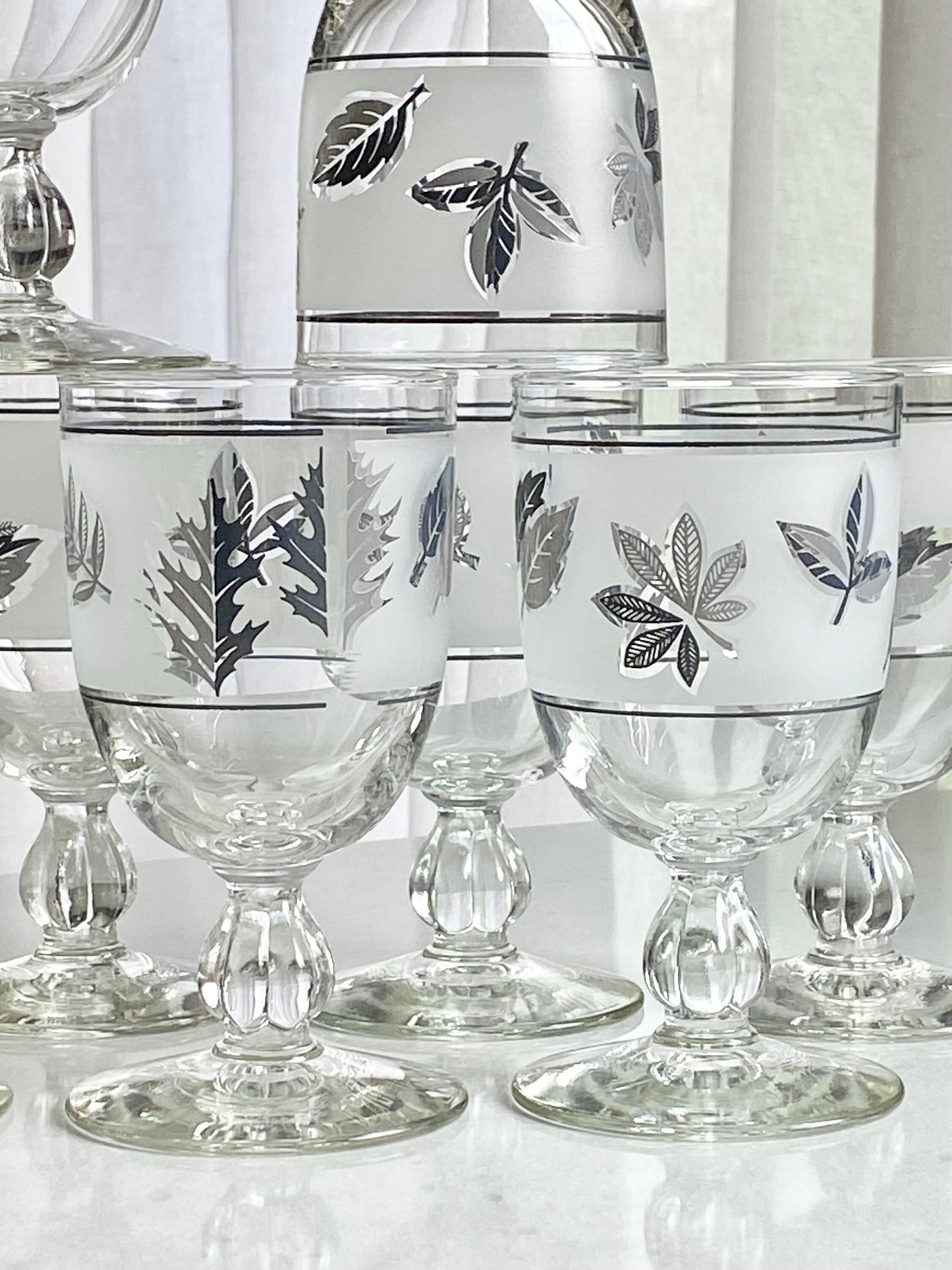 Vintage Libbey Silver Foliage Glasses - Set of 8