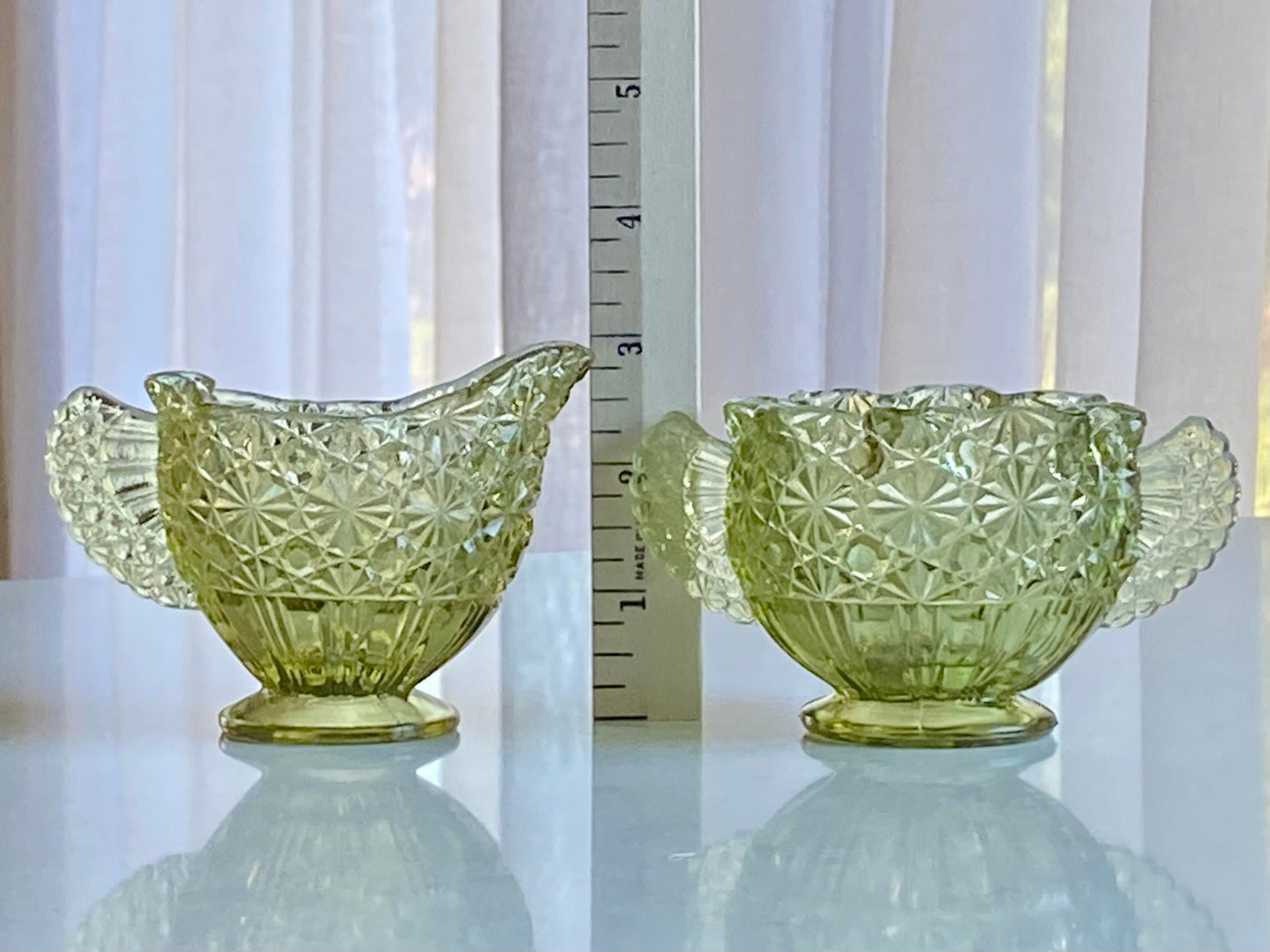 Vintage Fenton Colonial Green Daisy and Button Pattern Sugar and Creamer Set