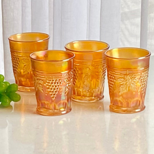Vintage Northwood Marigold Carnival Glass Grape and Cable Tumblers - Set of 4