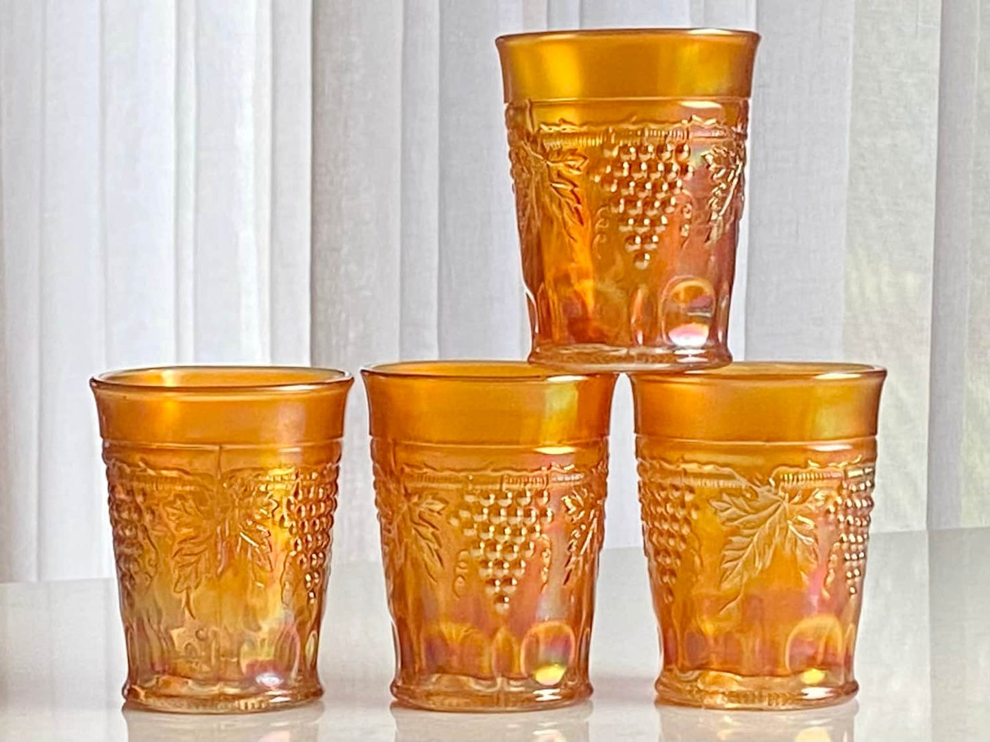 Vintage Northwood Marigold Carnival Glass Grape and Cable Tumblers - Set of 4