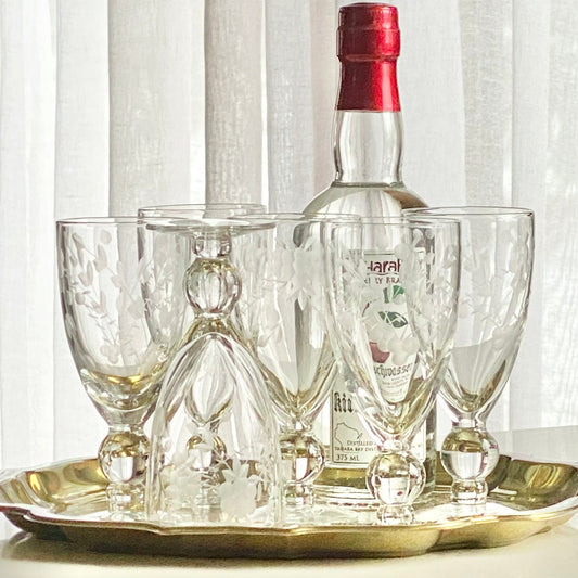 Vintage Etched Ball Stemmed Glasses - Set of 6 (Set #123B)