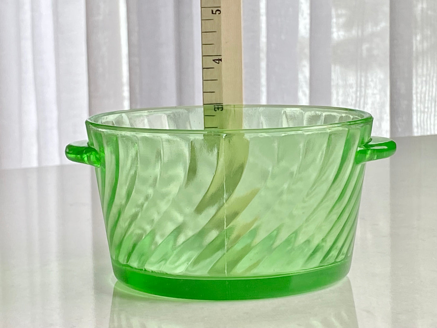 Vintage Anchor Hocking Spiral Green Uranium Glass Ice Bucket / Butter Tub (circa 1928 - 1930)