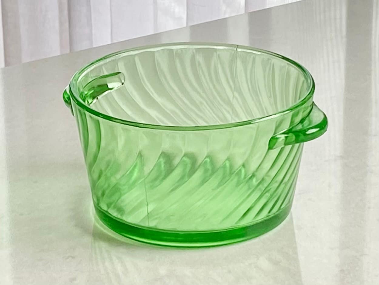 Vintage Anchor Hocking Spiral Green Uranium Glass Ice Bucket / Butter Tub (circa 1928 - 1930)