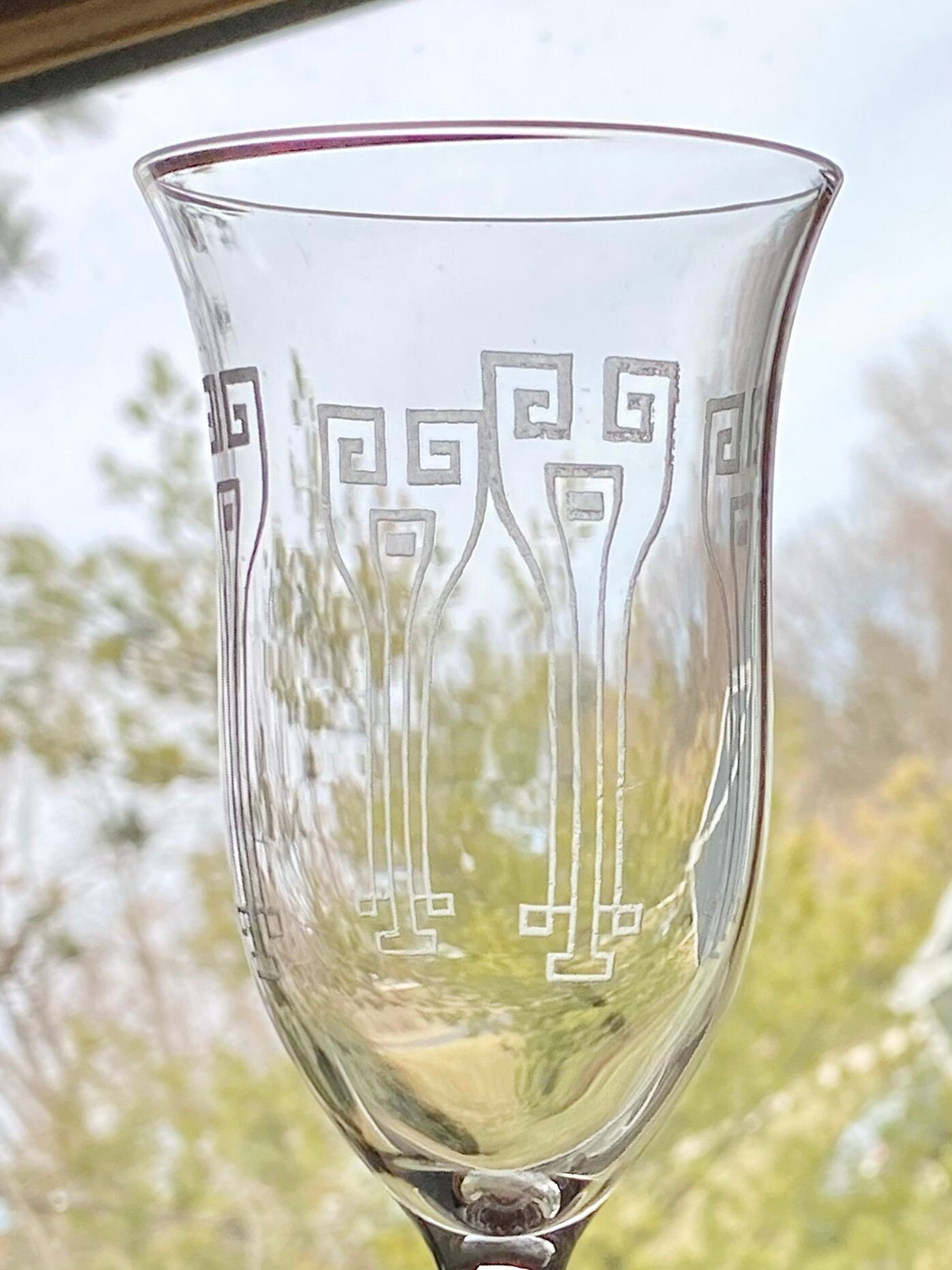 Vintage Fostoria Greek Key Etched Glasses - Set of 6