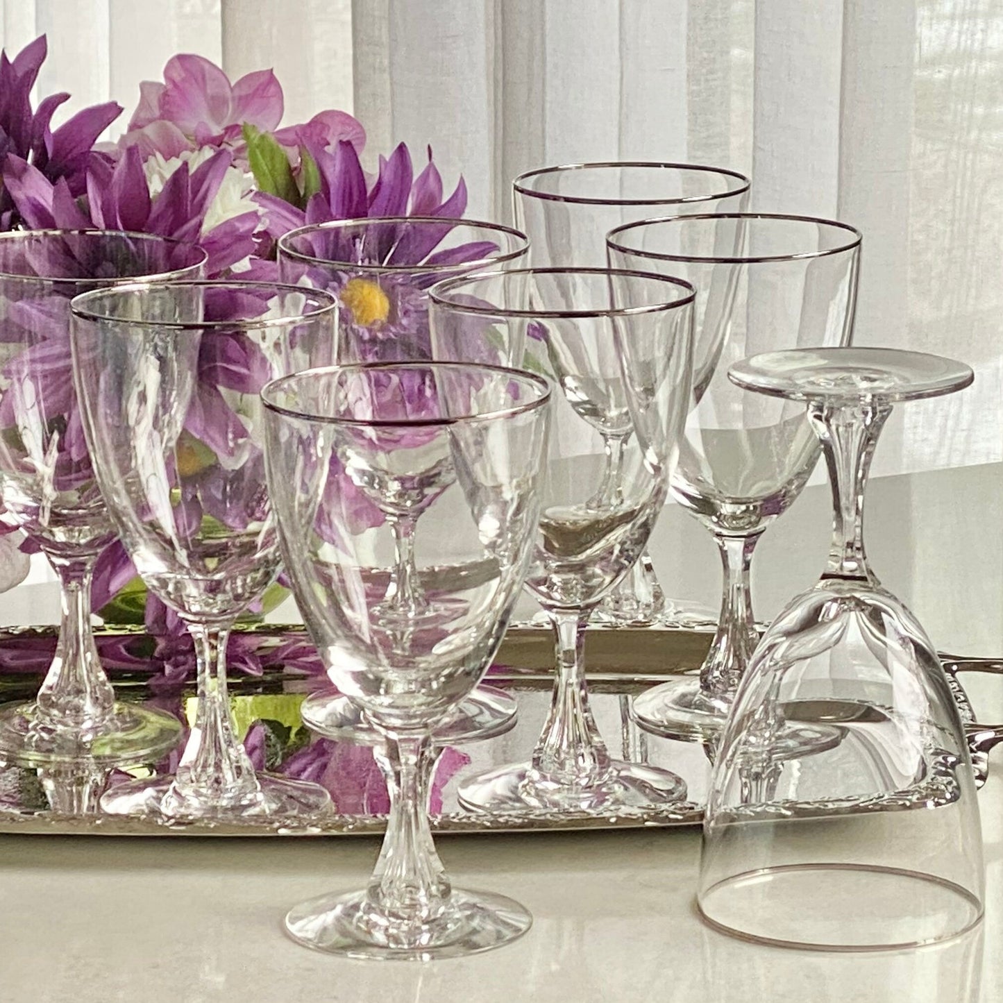 Vintage Tiffin Franciscan Fairfax Platinum Rim Glasses - Set of 8