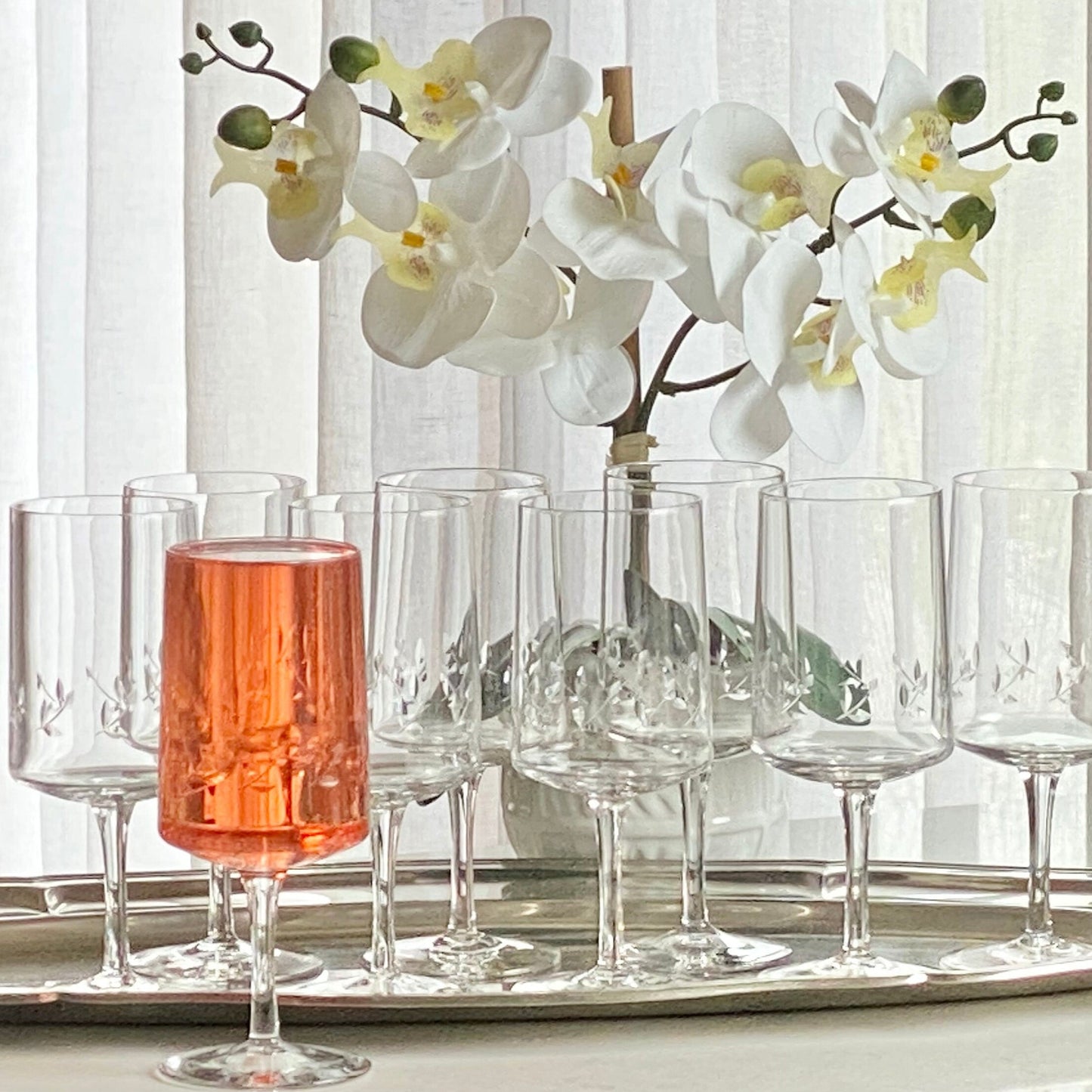 Vintage Etched Glasses - Set of 10 (Set #1001A)