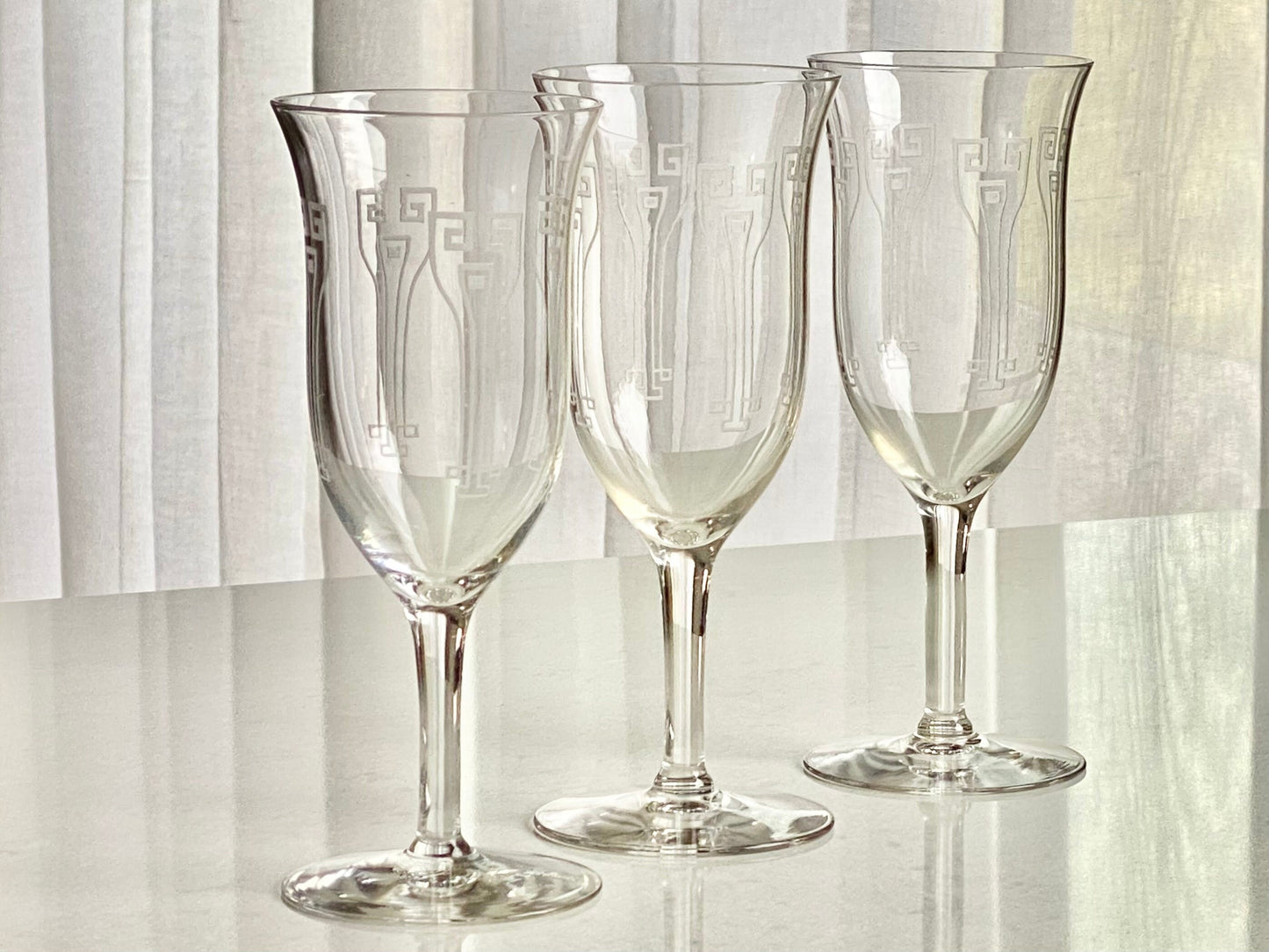 Vintage Fostoria Greek Key Etched Glasses - Set of 6