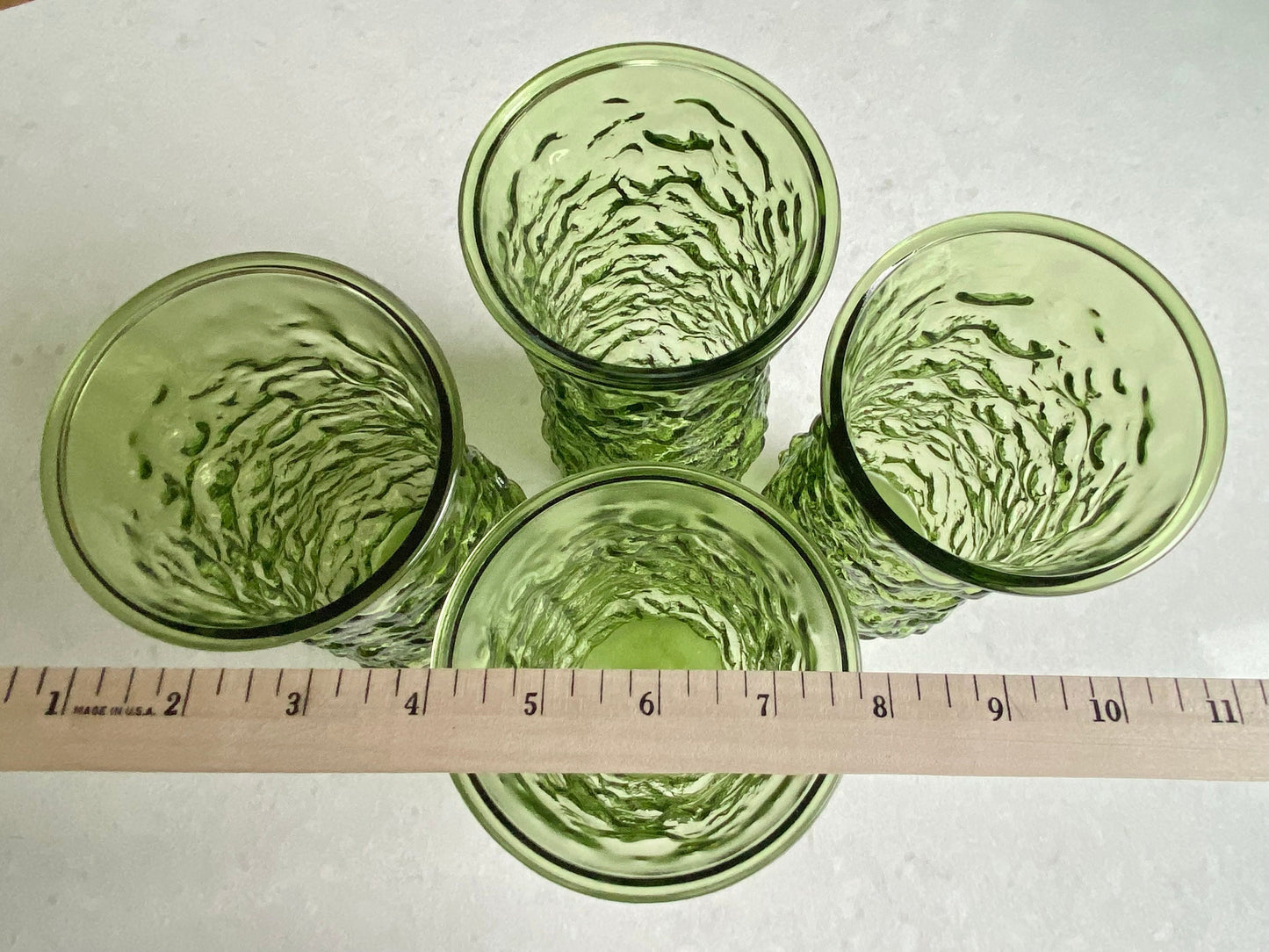 Vintage E.O. Brody Avocado Green Crinkle Vases - Set of 4