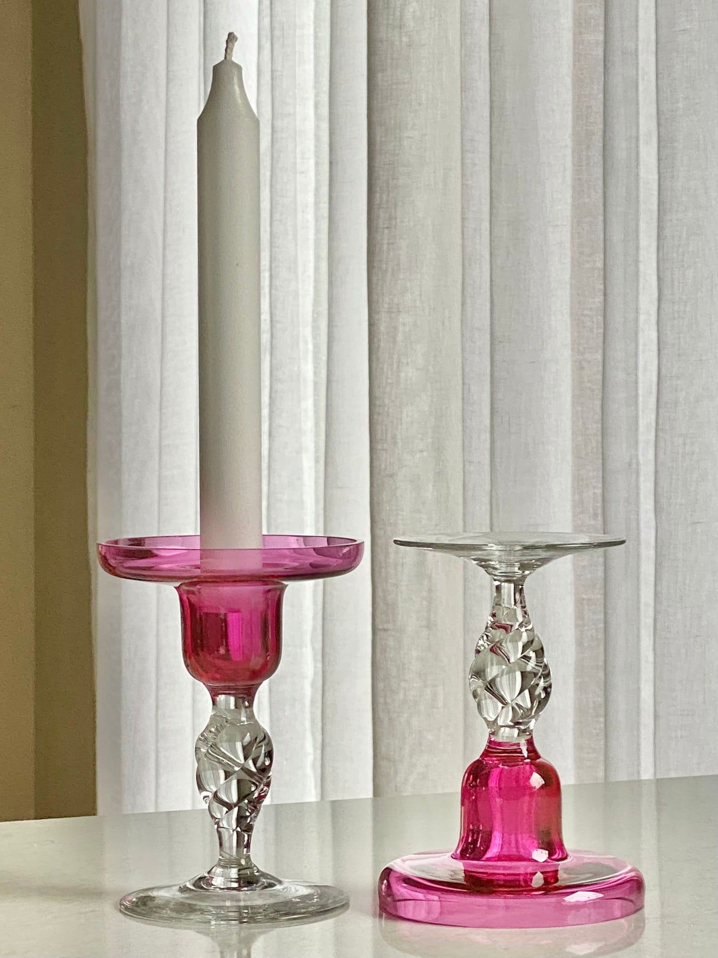 Vintage Cranberry Glass Twisted Stem Candle Holders