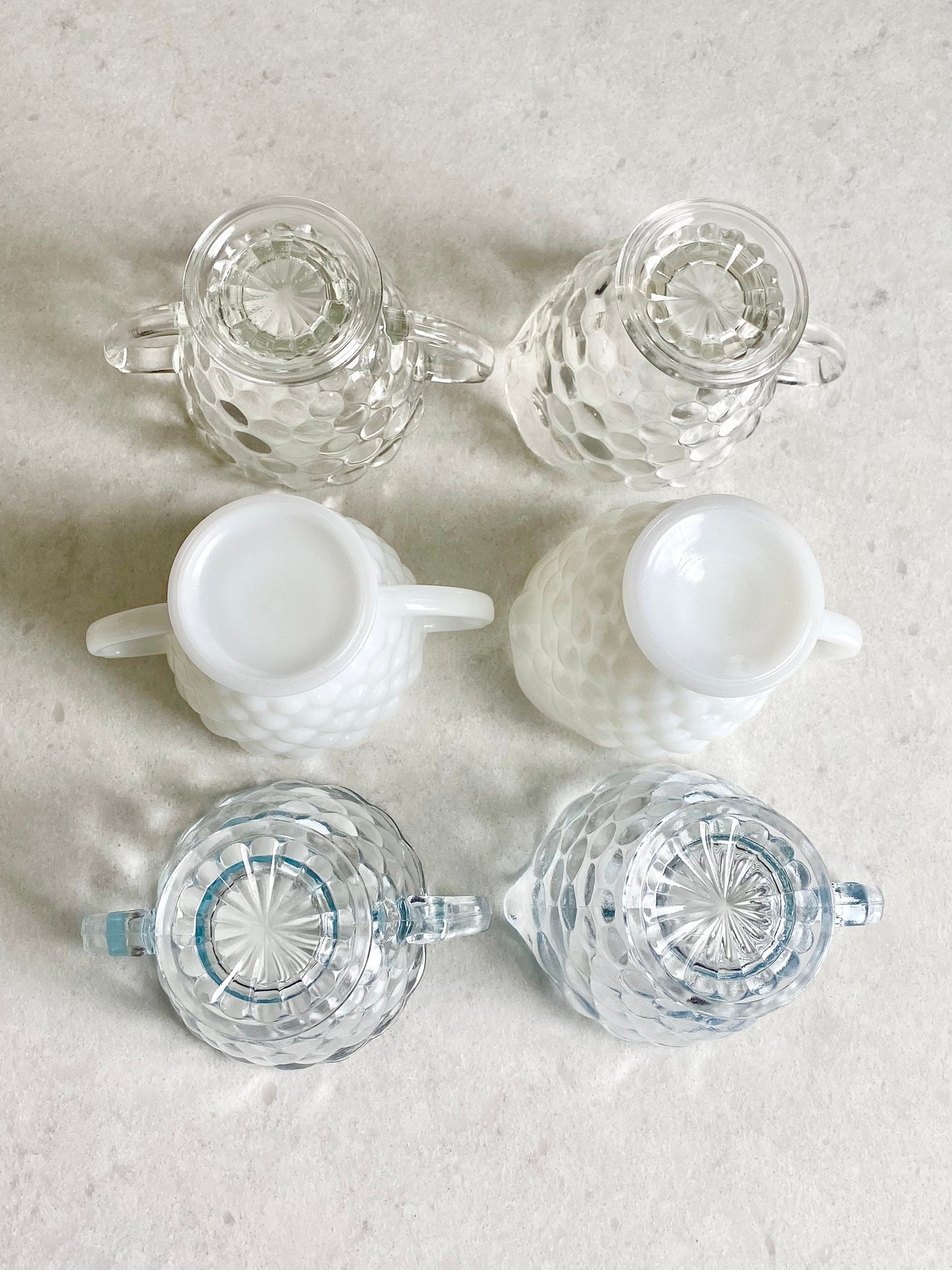 Vintage Anchor Hocking Bubble Sugar and Creamer Sets - Blue, White Milk Glass and Clear Available