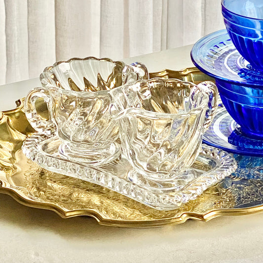 Vintage Fostoria Colony Sugar and Creamer Set with Tray (circa 1940 - 1973)